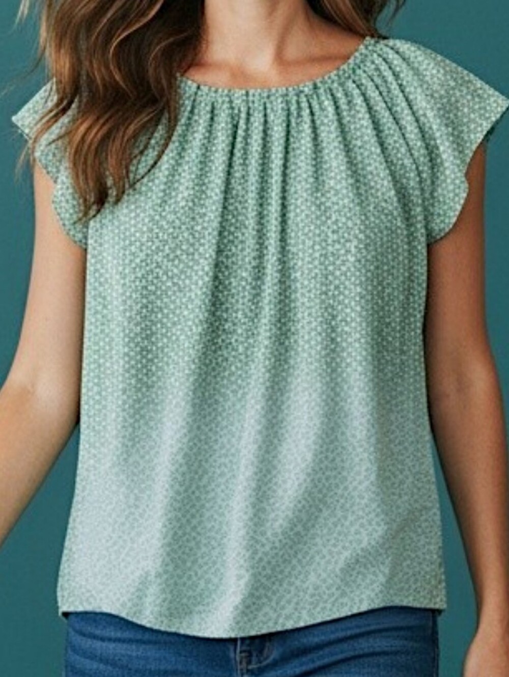 LC Lauren Conrad Floral XXL Blouse Green Cap-Sleeve Top Pleated Keyhole Tie Back